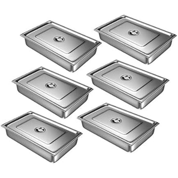 Garvee 6 Pack Stainless Steel Food Pan 2.5" with Lid Table/Hotel Pan for Food Warmer in Gatherings Camping and Restaurants