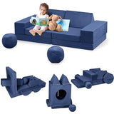 Garvee Kids Couch，12 Pcs Cuboid Couch Kids Sofa for Playroom，Toddler Sofa Modular Kids Play Couch, Child Sectional Sofa Convertible Foam Couch for Boys and Girls, Navy - Navy Blue