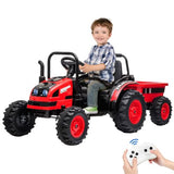 Garvee Ride - P Series: 12V Electric Ride-On Tractor for Kids with Trailer, Remote Control, Music, LED Lights, and Rear Wheel Suspension - Battery Powered Toy Vehicle - Red - Red