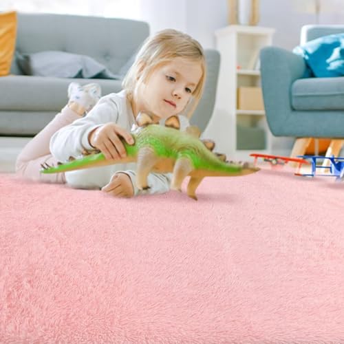 Garvee Fluffy & Sheepskin Light Pink 6x9 Area Rugs for Living Room, Fluffy Velvet Soft and Comfy Shag Accent Rug Carpet for Bedroom Living Room Fuzzy Shaggy Area Rug, Home Decor Rug Nursery Rug Carpets