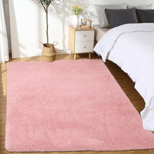Garvee Fluffy & Sheepskin Light Pink 6x9 Area Rugs for Living Room, Fluffy Velvet Soft and Comfy Shag Accent Rug Carpet for Bedroom Living Room Fuzzy Shaggy Area Rug, Home Decor Rug Nursery Rug Carpets