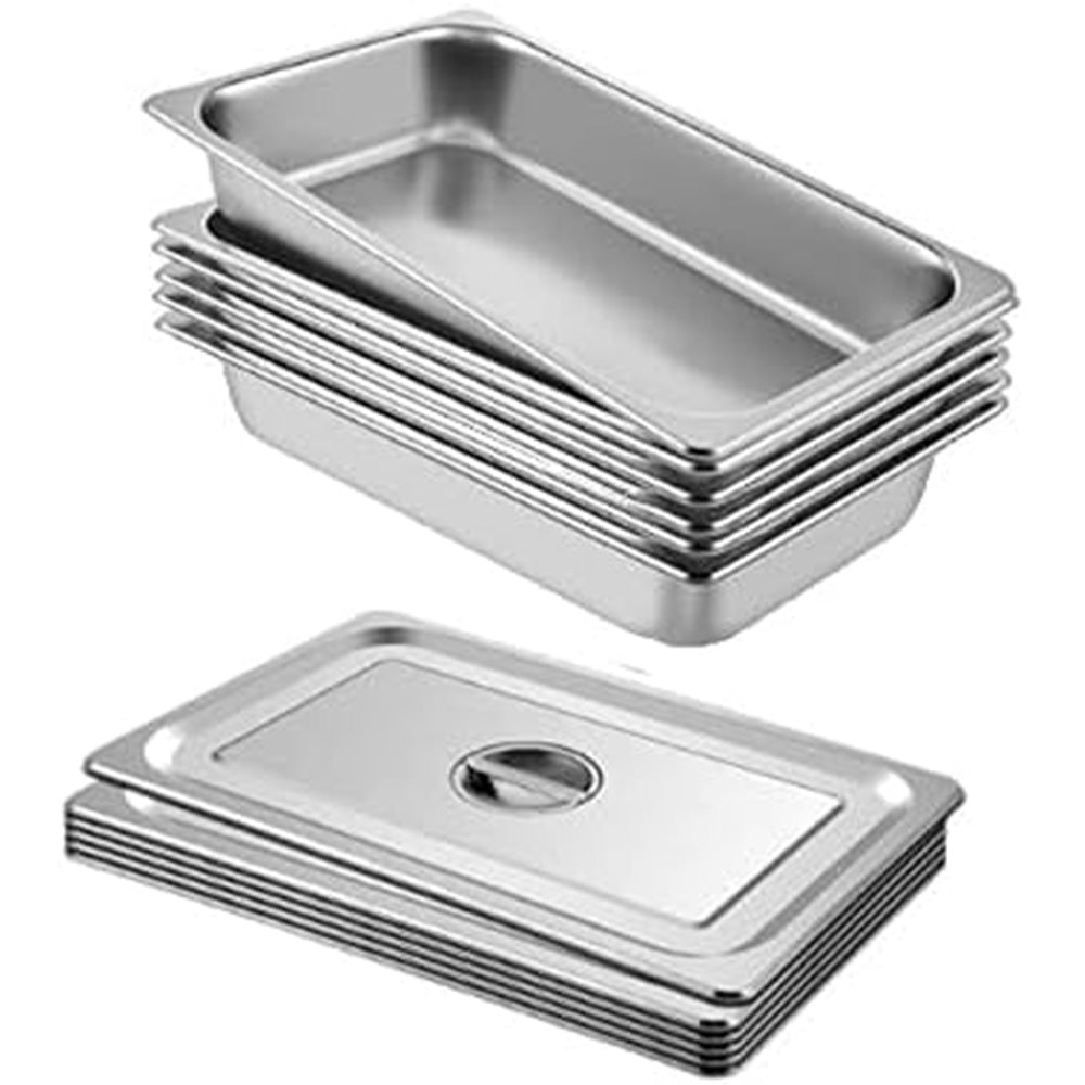 Garvee 6 Pack Stainless Steel Food Pan 2.5" with Lid Table/Hotel Pan for Food Warmer in Gatherings Camping and Restaurants