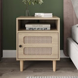 Garvee Rattan Nightstand with Charging Station, Boho End Table, Side Table with USB Ports & Power Outlets，1 Storage and Solid Wooden Legs for Bedroom, Living Room, Natural