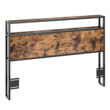 Garvee Full Size Storage Headboard with LED Lights & Charging Ports- Industrial Metal and Wood Headboard for Bedroom, Attach Frame, Easy Assembly - Brown - Tiger Wood