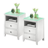 Garvee Modern LED Nightstand Set of 2 with 2 Drawers, MDF Material, Sleek Design, Ample Storage, Easy Assembly, for Bedroom/Living Room - Oak White