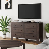 Garvee Dresser for Bedroom with 6 Drawers, Wood Drawer Dresser with Metal Handle, Chest of Drawers for Bedroom, Living Room, Hallway, Home Office, Dark Brown - Dark Brown