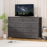 Garvee Wide 10 Drawer Dresser,TV Stand Entertainment Center Fabric Storage Dressers Drawers for Bedroom, Hallway, Nursery, Closets, Steel Frame, Wood Top (Black) - Black