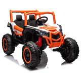Garvee 2 Seater Ride on Car for Kids, 24V Powered Electric Off-Road UTV Ride Toy, 4WD Electric Vehicle with Remote Control, LED Lights, Bluetooth, 3 Speeds, Horn, 2 Spring Suspension - Orange