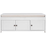 Garvee Upholstered Storage Ottoman Bench With 3 Shutter-shaped Doors Cabinet, Shoe Bench With Hidden Storage Space, Removable Seat Cushion, 43.5X16X18 inch, White - White