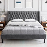 Garvee Queen Size Bed Frame, Modern Tufted Button Wingback Upholstered Headboard, Wooden Slats, Noise-Free, Light Grey, Easy Assembly - grey