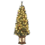Garvee 4.5FT Artificial Hinged Christmas Pine Tree, Pre-Lit Christmas Tree with 100 Warm Lights, Holiday Xmas Tree with Lighting Vintage Potted Base, Ideal Christmas Decoration, Home Party - Transparent-1 Pack