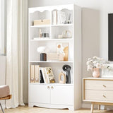 Garvee 5-Tier White Bookcase with Open Storage Shelves & Doors, Modern Wooden Floor Standing Display Shelves, 63 Inch Tall, Suitable for Office, Living Room, Bedroom - White
