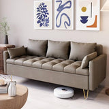 Garvee Faux Leather 3-Seater Sofa Couch + Hand Stitched Comfortable Cushion + Gold Metal Legs + Lift-Up Storage + Button Tufted Design + Dark Brown - Dark Brown