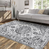 Garvee Area Rugs 8x10 Large Boho Rugs for Living Room Machine Washable Rug Oriental Bedroom Rug Non Slip Office Carpet Low Pile Farmhouse Rug Vintage Rug Grey Floor Cover - Gray