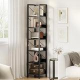 Garvee Bookshelf Narrow Bookcase Tall Skinny Storage Rack Shelf 6 Tier Standing Bookshelves Metal Frame Rustic Display Racks Industrial Book Shelf for Bedroom, Living Room, Home Office - Black