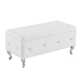 Garvee Rectangle Padded Storage Ottoman White Velvet Entryway Shoe Bench 38.19''L x 18.11''W x 17.72''H
