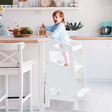 Garvee Kids Wooden Kitchen Step Stool Non-slip Adjustable Height 100% Wood Chalkboard Ages 18 Months to 4 Years