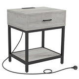 Garvee Nightstand with Charging Station, Modern End Table with Drawer, Bedside Table for Bedroom Living Room (Grey) - Grey