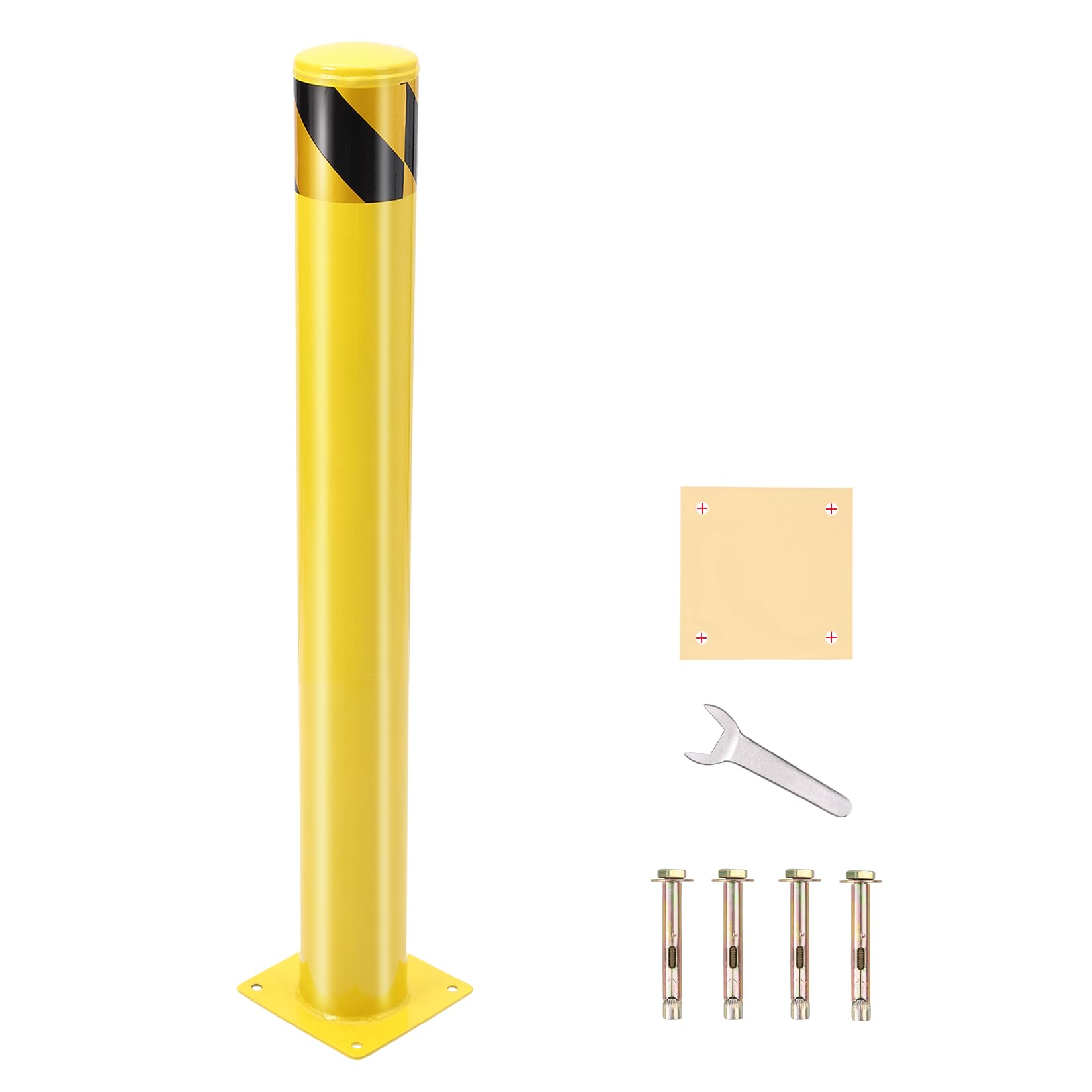 Garvee 42 Inch Steel Safety Bollard Post with Reflective Tape, High Visibility, Durable Q235 Steel, Weather-Resistant, Easy Installation, Ideal for Parking Lots, Warehouses, Driveways