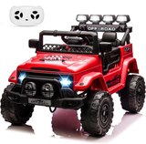 Garvee Ride - P Series: 12V Electric Ride on Truck Car For Kids Age 3+, Remote Control, Twin 25W Motors 3.1MPH Max Speed, Bluetooth USB Music Player, 4 Wheels Suspension LED Lights Safety Belt, Gift for Boy & Girl - Red - Red
