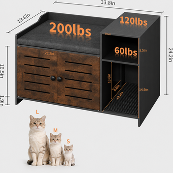Garvee Cat Litter Box Enclosure, Hidden Litter Box Furniture with Litter Mat & Storage Shelf, Farmhouse Indoor Cat House Cabinet for Hallway, Bedroom, Black