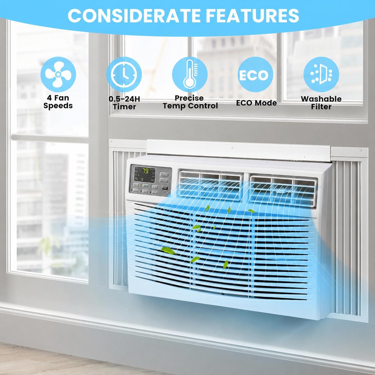 Garvee 12000 BTU Window Air Conditioner With Wi-fi Enabled, Remote Control, Cooling Up To 550sq.ft, 115v Wall Mounted Window Ac Units For Rooms, Dehumidifier, Fan, Reusable Filter