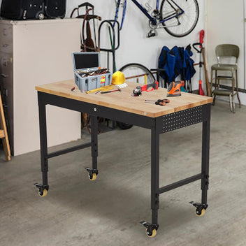 Garvee 48"x 24" Workbench for Garage, Heavy Duty Workstation with Drawer Storage, Backplate, 2000LB Load Capacity, Multipurpose Rubber Wood Shop Table with Power Outlets, Hooks, Hardwood Workbench