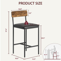 Garvee Bar Stools Set of 4, Kitchen Bar Stools with Footrest, 25.5 Inches Upholstered Bar Chairs with Back, 4 Counter Height Barstools for Counter Bar, Island, Easy Assembly, Rustic Brown