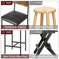 Garvee Bar Stools Set of 4, Kitchen Bar Stools with Footrest, 25.5 Inches Upholstered Bar Chairs with Back, 4 Counter Height Barstools for Counter Bar, Island, Easy Assembly, Rustic Brown