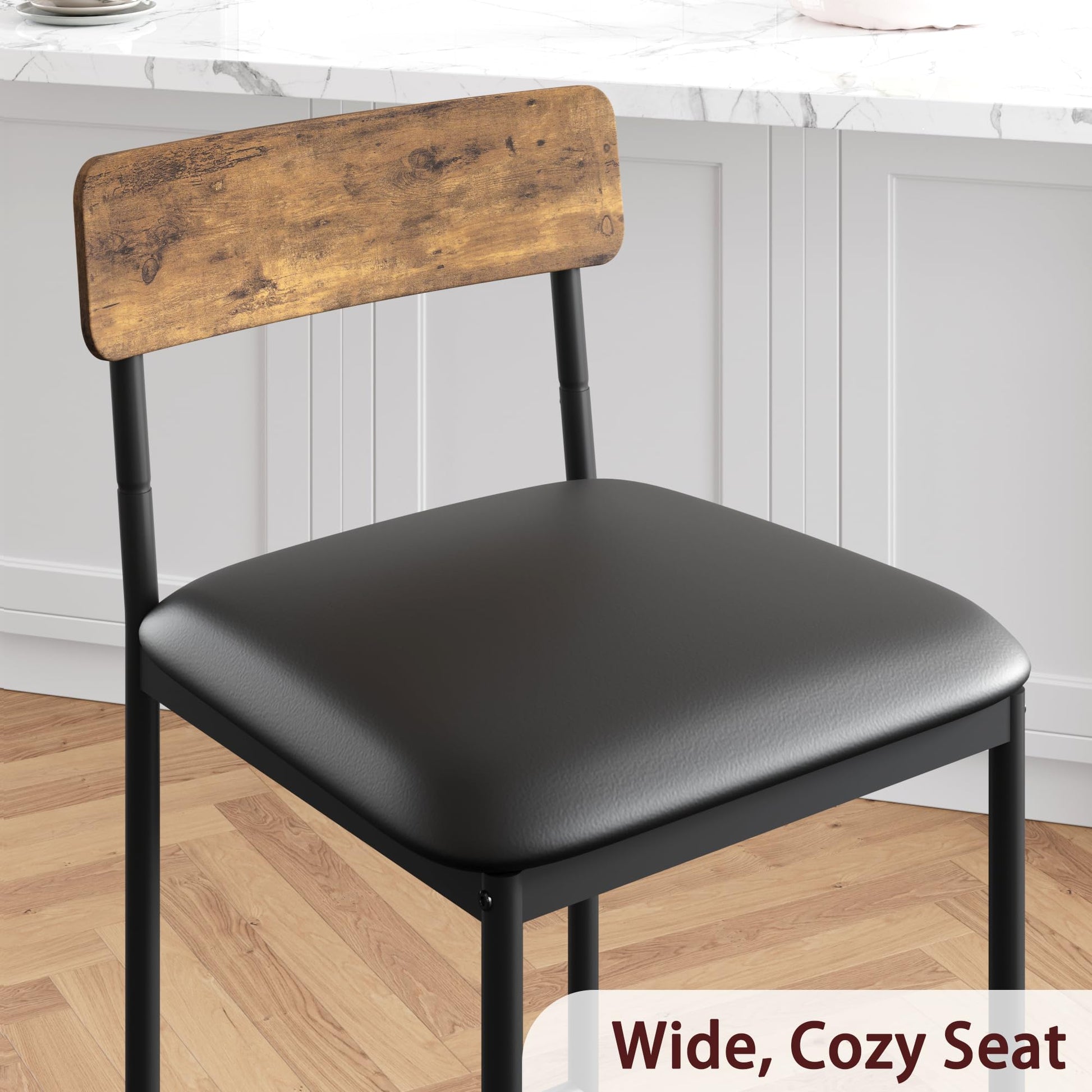 Garvee Bar Stools Set of 4, Kitchen Bar Stools with Footrest, 25.5 Inches Upholstered Bar Chairs with Back, 4 Counter Height Barstools for Counter Bar, Island, Easy Assembly, Rustic Brown