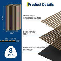 Garvee Set of 8 Modern 3D Fluted Acoustic Wood Slat Wall Panels 47.2" x 23.6" Soundproof Decorative Panels for Home Theater, Office, Studio and Interior Walls, Walnut