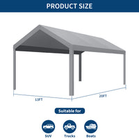 Garvee 13′ X 20′ 160G Heavy-Duty Carport Replacement Cover Waterproof UV Protected for Garage Tent Shelter Outdoor Grey (Frame Not Included)
