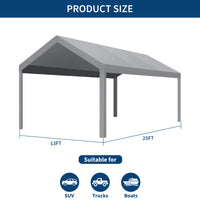 Garvee 13'x25' 160G Heavy-Duty Carport Replacement Cover Waterproof UV Protected for Garage Tent Shelter Outdoor Grey (Frame Not Included)