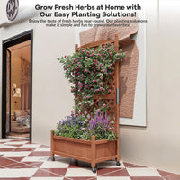 Garvee 2-Pack 29.5" × 13" × 60" Raised Garden Bed with Trellis, Wood Planter Box with Wheels & Drainage Holes
