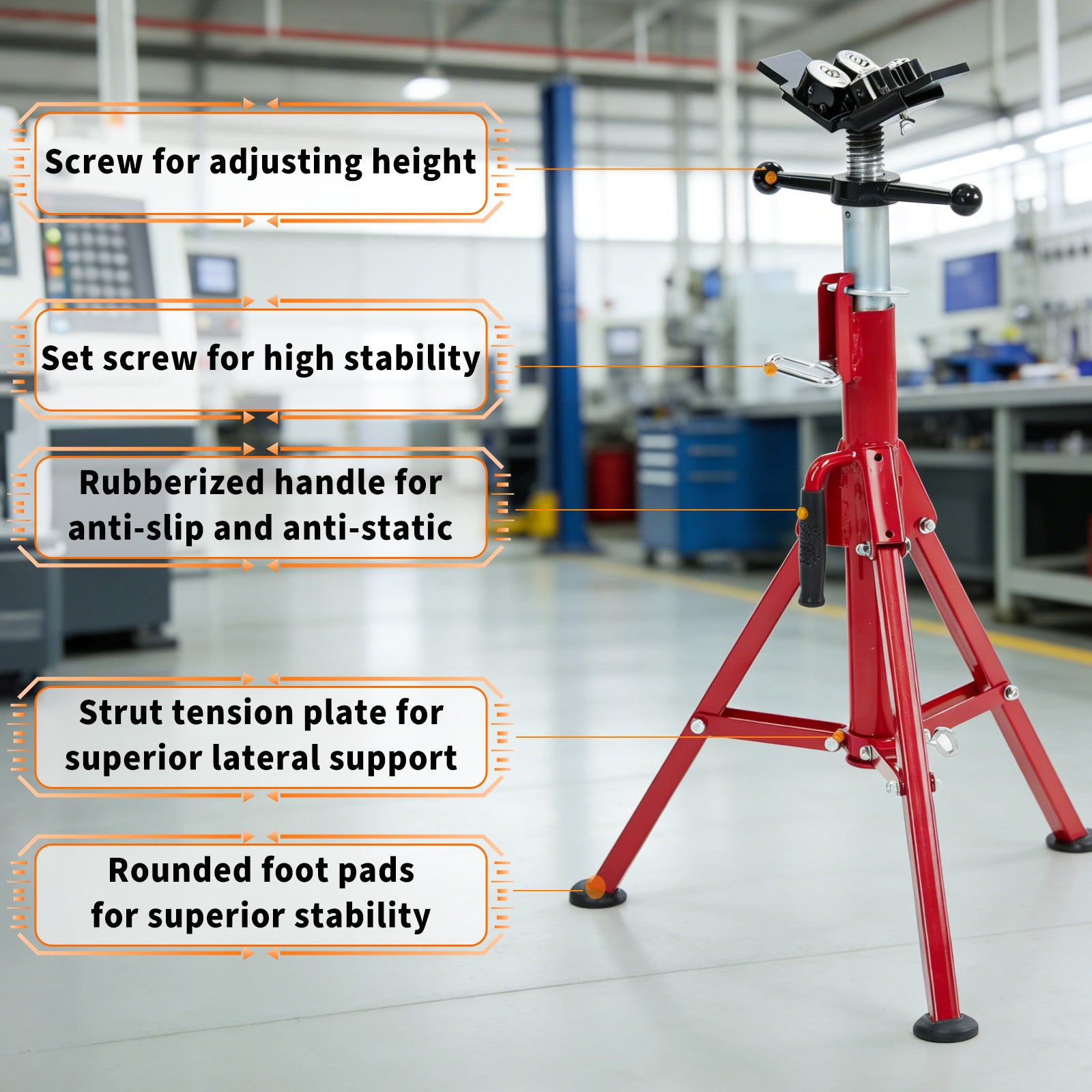 Garvee V-Head Pipe Jack Stand - 28-52 Inch Adjustable Height, Heavy-Duty 2500 lb Capacity with 4-Ball Transfer and Portable Folding Legs