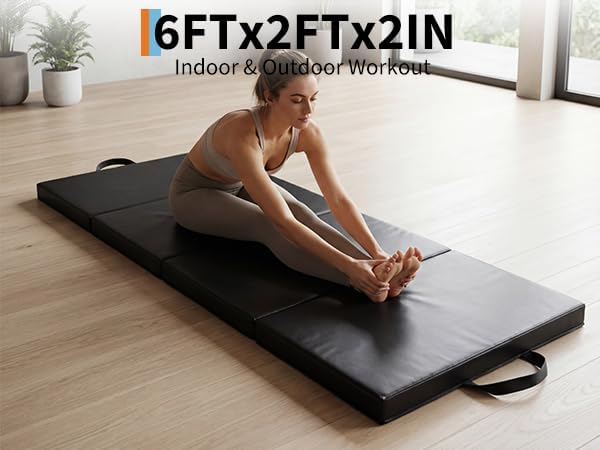 Garvee 6' x 3' x 2" Folding Gymnastics Mat — Tri‑Fold, High‑Density EPE Foam, Waterproof PVC Cover, Carry Handles & Compact Storage (Home Gym / Yoga / Tumbling)