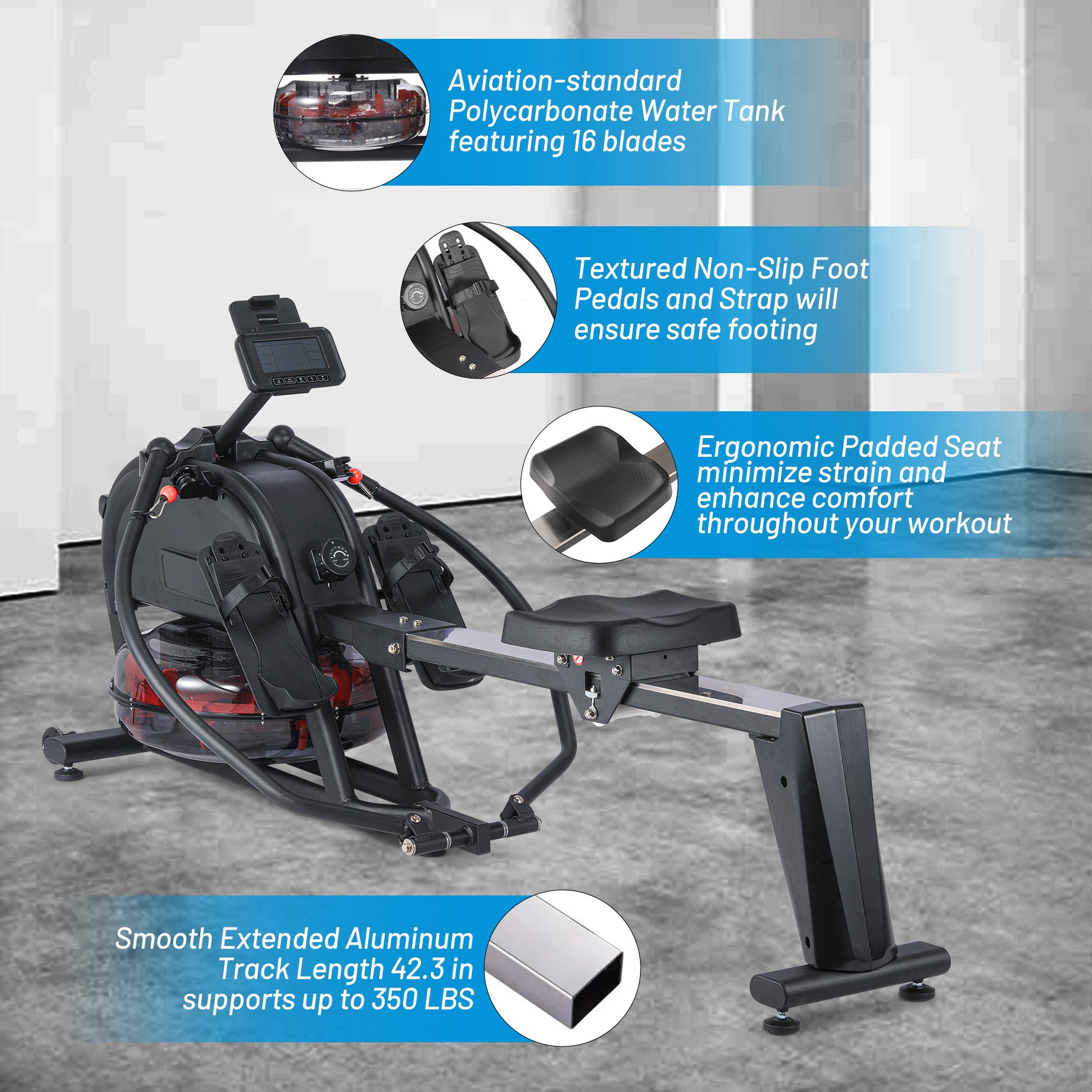Garvee Rowing Machine, Magnetic Rower Machine for Home, 16 Levels of Quiet Dual Slide with Max 350lb Weight Capacity, App Compatible