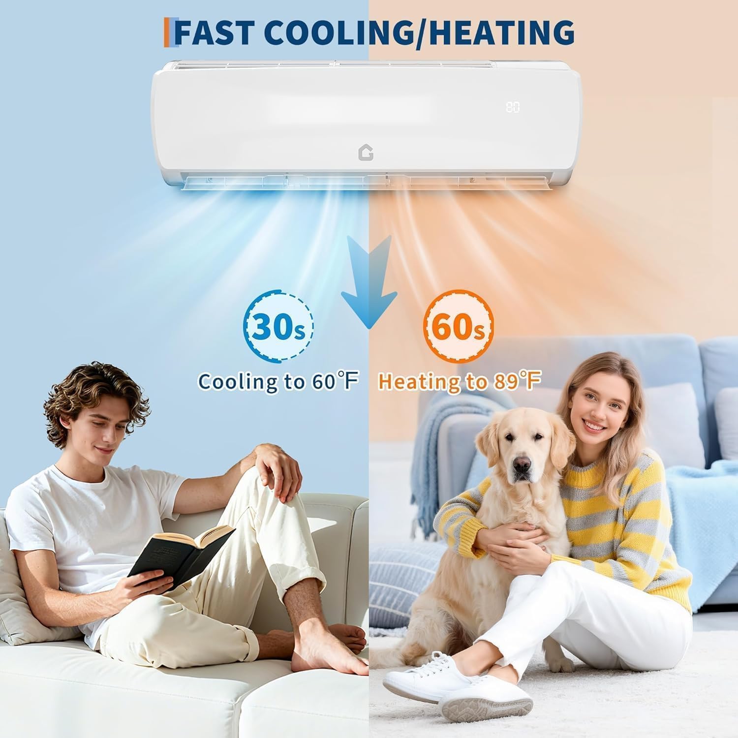 Garvee 7-in-1 Ductless Mini Split Air Conditioner & Heat Pump, 24000 BTU, 21 SEER2, Inverter, WiFi & Alexa Compatible, 208-230V, Cools & Heats up to 1500 Sq.Ft, R32/R35, 7 Fan Speeds, Eco Mode - US Standard