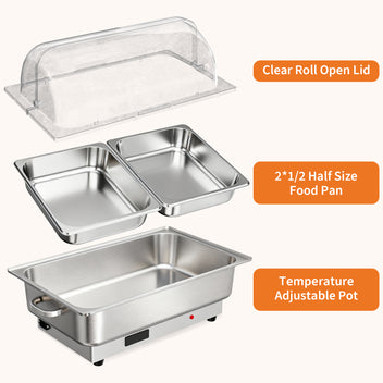 Garvee Electric Chafing Dish Set – 2 x 9.5QT Stainless Steel Buffet Servers – Roll Top Transparent Lids – Adjustable Temperature Control – Ideal for Catering, Parties, Home
