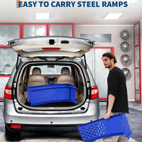 Garvee Car Ramp Set of 2 Heavy Duty Steel Ramps 8000lbs Load Capacity 8-inch Lift Extruded Traction Holes Compact Storage for Garage Repair