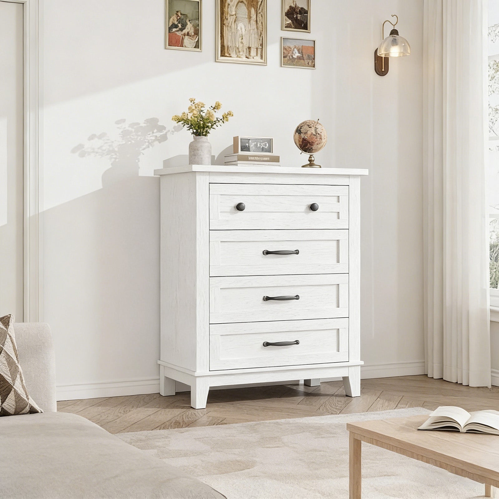 Garvee 4 Drawers Dresser for Bedroom, 34.8" Tall Vertical Drawer Dresser with Large Storage, Waterproof Top, Anti-Tipping, Freestanding Wooden Closet Chest for Bedroom, Living Room, Ash White