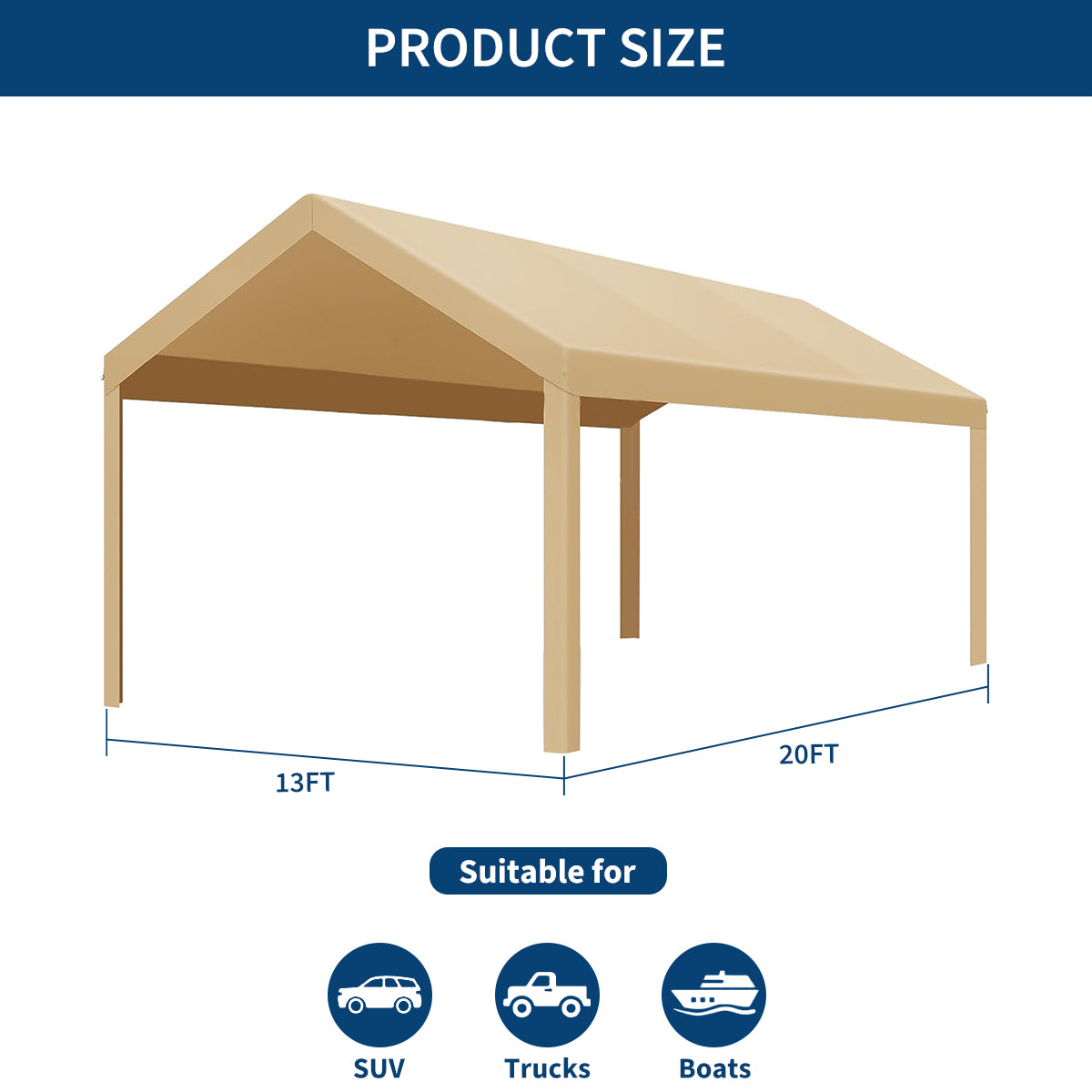 Garvee 13'x20' 160G Heavy-Duty Carport Replacement Cover Waterproof UV Protected for Garage Tent Shelter Outdoor Yellow (Frame Not Included)
