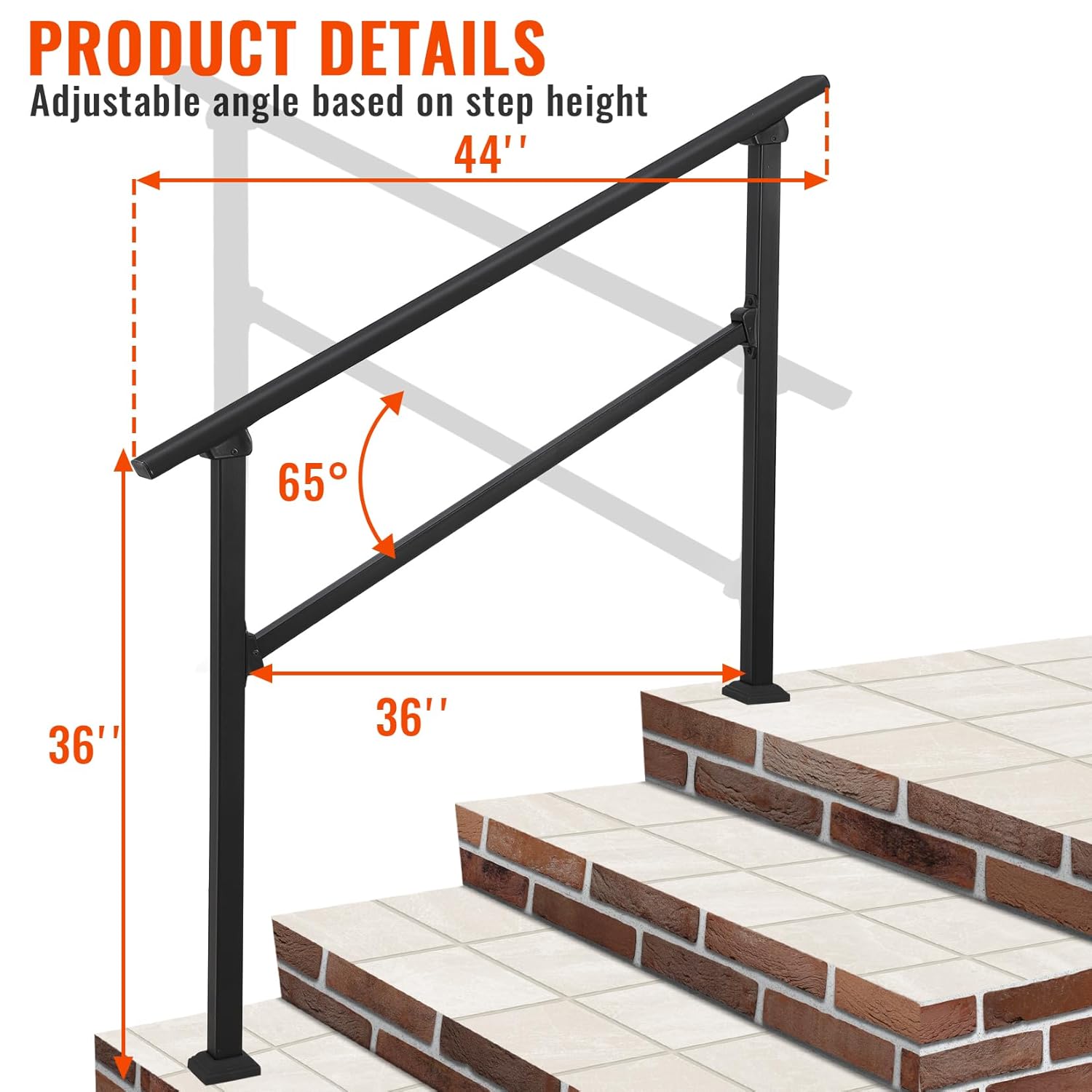 Garvee 4 Step Hand Rails for Outdoor Steps, Aluminum Alloy Railing, Exterior Hand Railing for Steps, Porch Railing Kit, Outdoor Handrails for Exterior Steps, Stair Railing for Concrete - 4 Steps