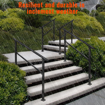 Garvee 4 Step Hand Rails for Outdoor Steps, Aluminum Alloy Railing, Exterior Hand Railing for Steps, Porch Railing Kit, Outdoor Handrails for Exterior Steps, Stair Railing for Concrete - 4 Steps