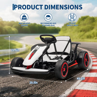 Garvee Ride - G Series: 6+,24V Drift Kart with 2X200W Strong Motor, 7AH Big Battery, Electric Pedals, Electric Go Kart Outdoor Race Toy - White