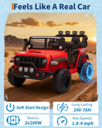 Garvee 24V Ride on Toys for Big Kids, 2-Seater Electric Ride on Car Truck with Remote Control, Four-Wheel Shock Absorbers, 4 Mph Max Speed, Music, LED Lights for Boys Girls, Red