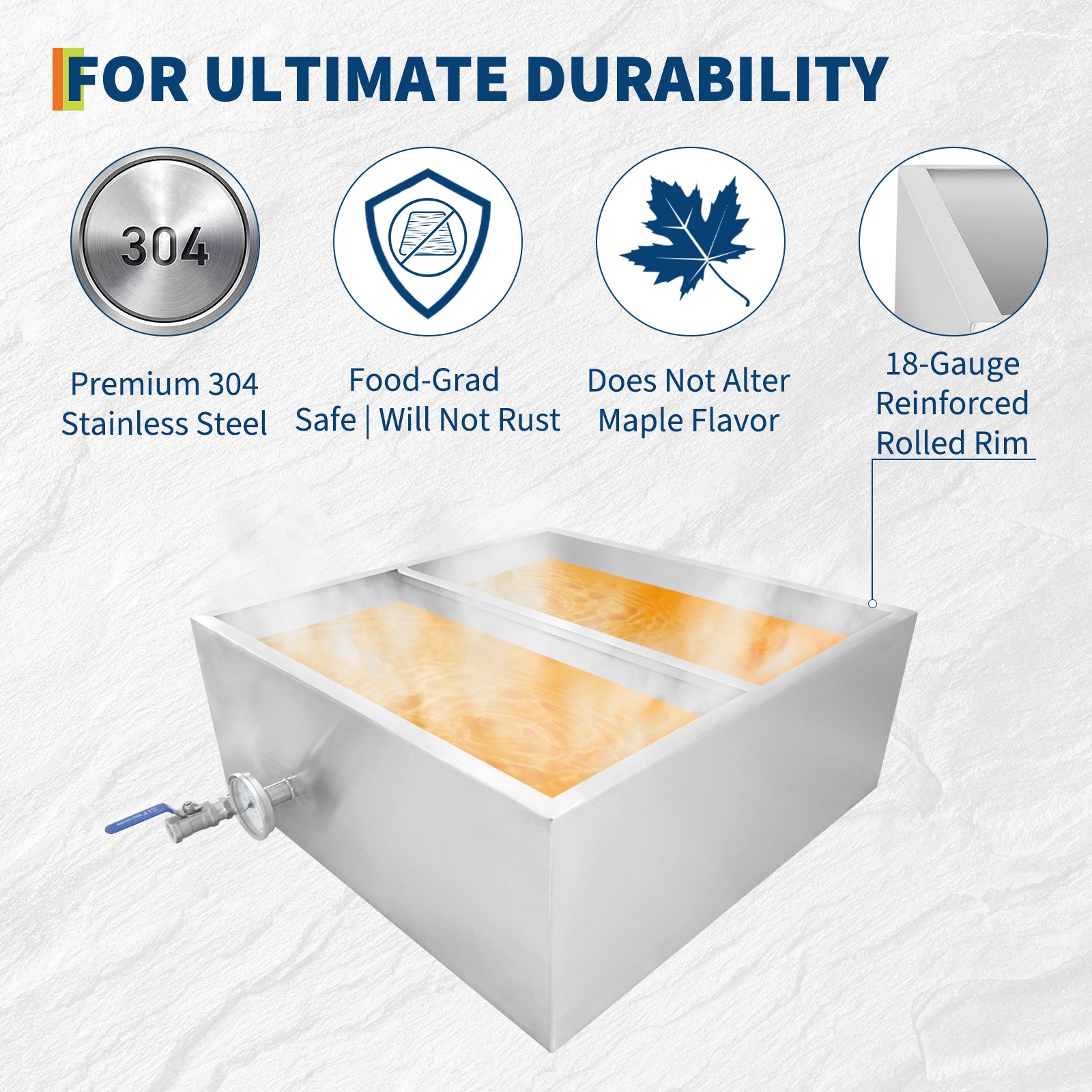 Garvee Maple Syrup Evaporator Pan, 24 x 24 x 9.4 Inch Maple Syrup Pan with Thermometer & 3/4" Throttle Valve, Stainless Steel Maple Syrup Boiling Pan for Making Sweet Maple Syrup