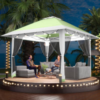 Garvee 13'x13' Quick-Setup Pop-Up Canopy Tent with Mosquito Netting Foldable Shelter for Backyards, Parties, Camping & Commercial Use, (Green+ Light Grey)