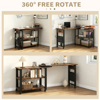 Garvee 360° Rotatable End Table with Charging Station, Extra Storage, Lockable Wheels, MDF & Metal, for Bedroom, Living Room