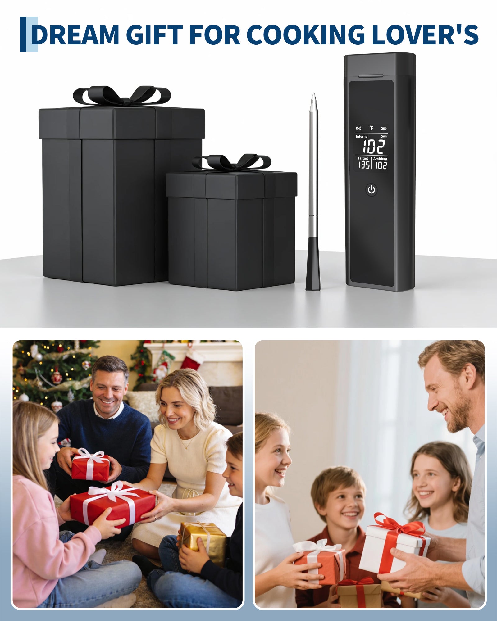 Garvee Dual‑Probe Wireless Meat Thermometer — Bluetooth 5.3 App Control, Dual Stainless‑Steel Probes, LED Display, USB‑C Fast Charge (48‑hr), Magnetic Back